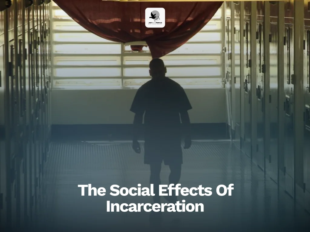 A solitary figure walking down a prison corridor, symbolizing the social effects of incarceration.