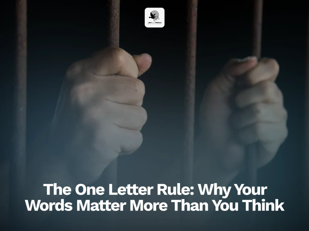 Hands grasping prison bars, with the text "The One Letter Rule: Why Your Words Matter More Than You Think" below.