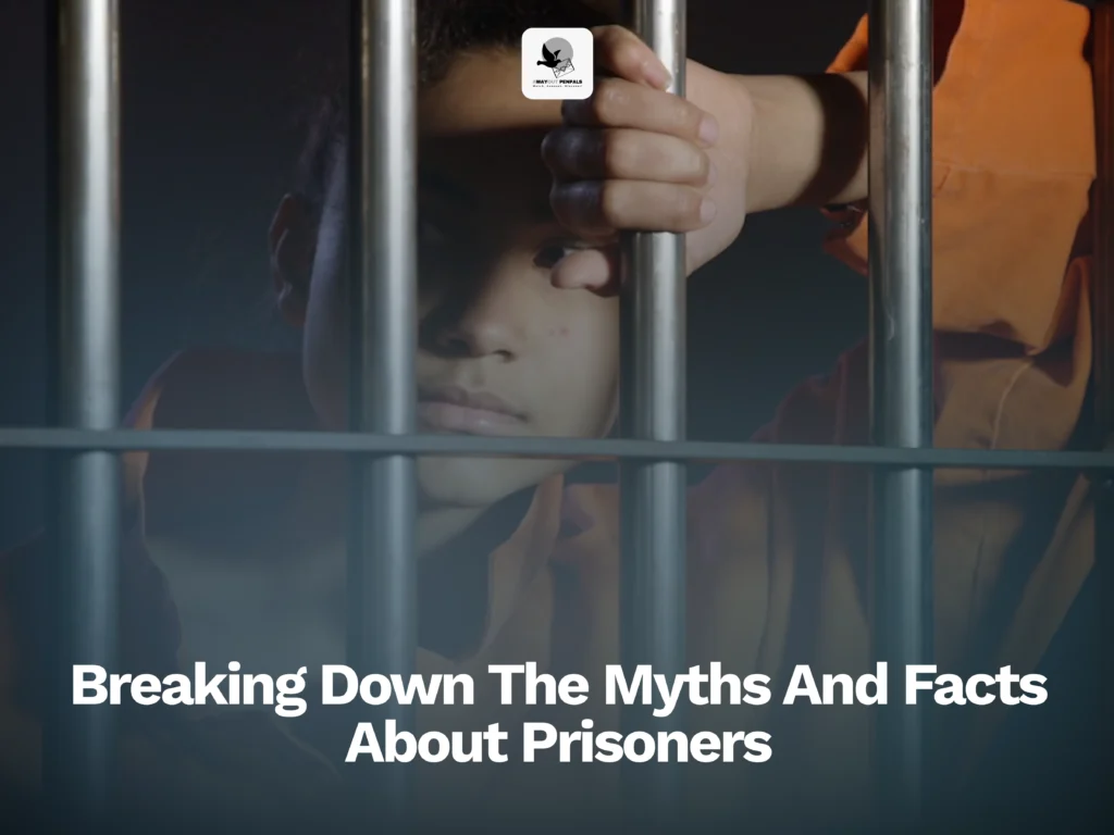 A close-up of a young person holding prison bars with the title 'Breaking Down The Myths And Facts About Prisoners' at the bottom.